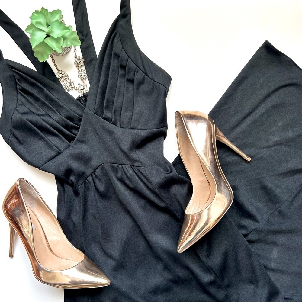 Vintage 1970s 70s Ursula of Switzerland Black Maxi Dress Disco Sleeveless Size M